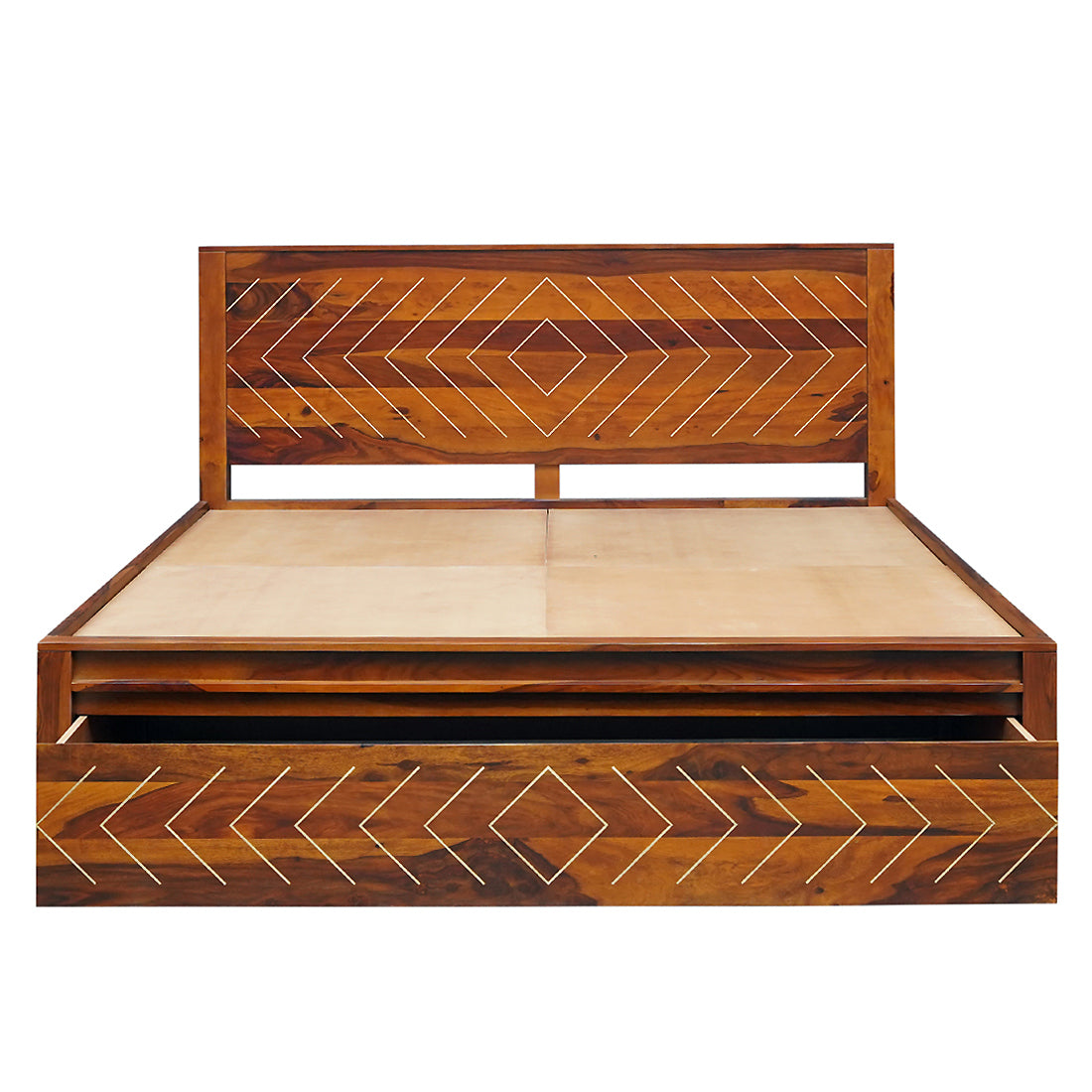 Bristol King Size Bed With Drawer Storage in Honey Finish