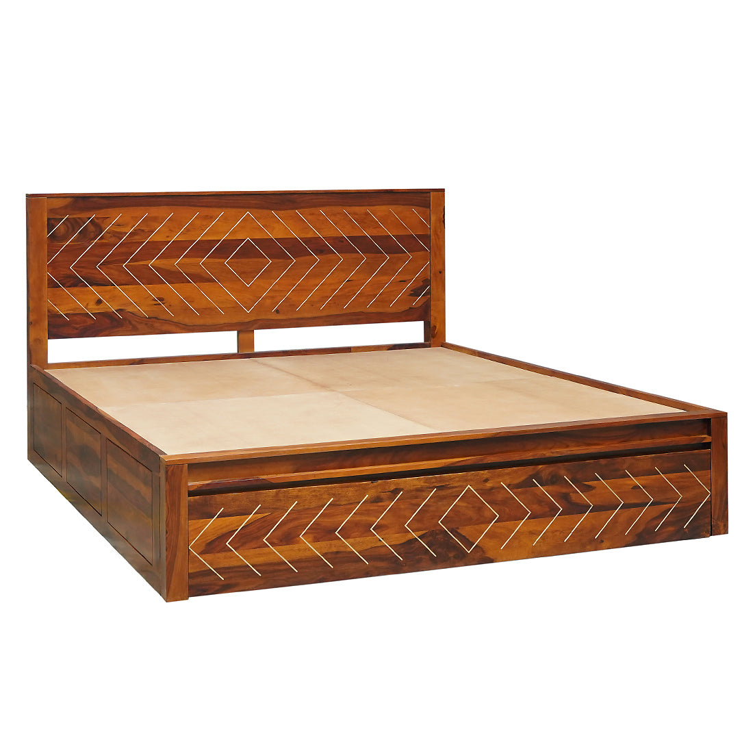 Bristol King Size Bed With Drawer Storage in Honey Finish