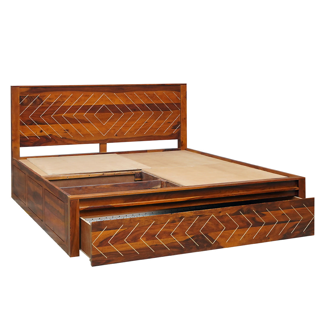Bristol King Size Bed With Drawer Storage in Honey Finish