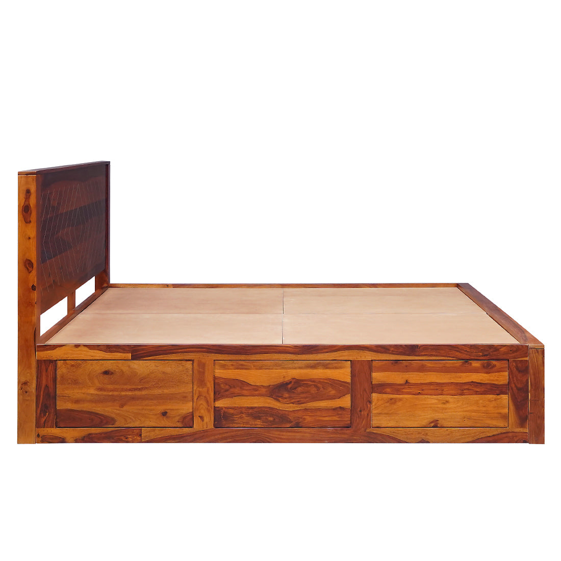 Bristol King Size Bed With Drawer Storage in Honey Finish