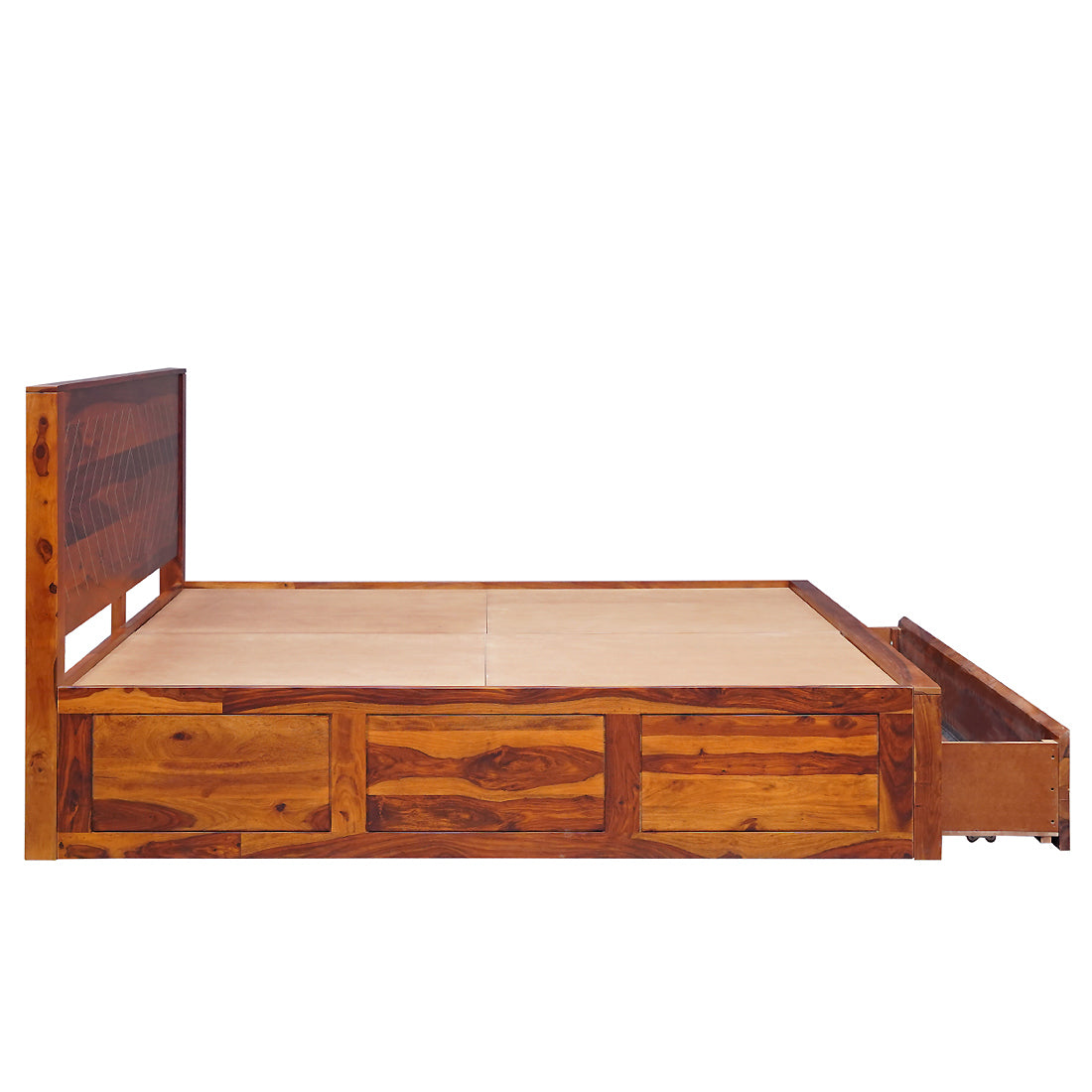 Bristol King Size Bed With Drawer Storage in Honey Finish