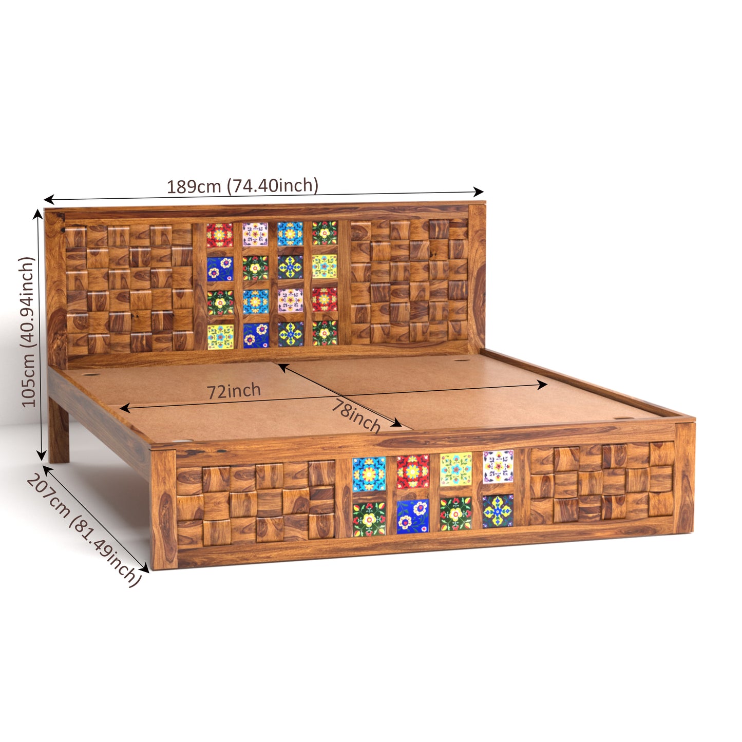 Amber Sheesham Wood King Size Bed in Honey Finish