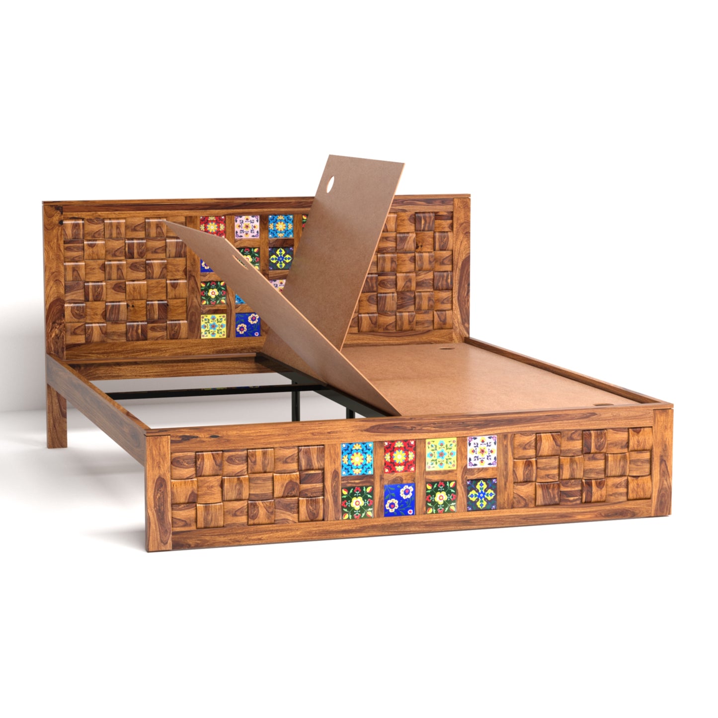 Amber Sheesham Wood King Size Bed in Honey Finish