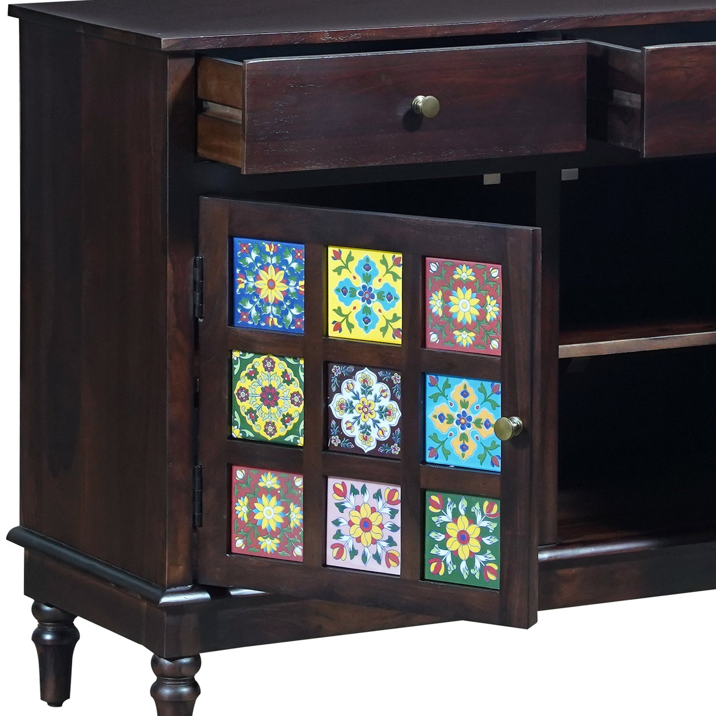 Amber Sheesham Wood Sideboard in Walnut Finish