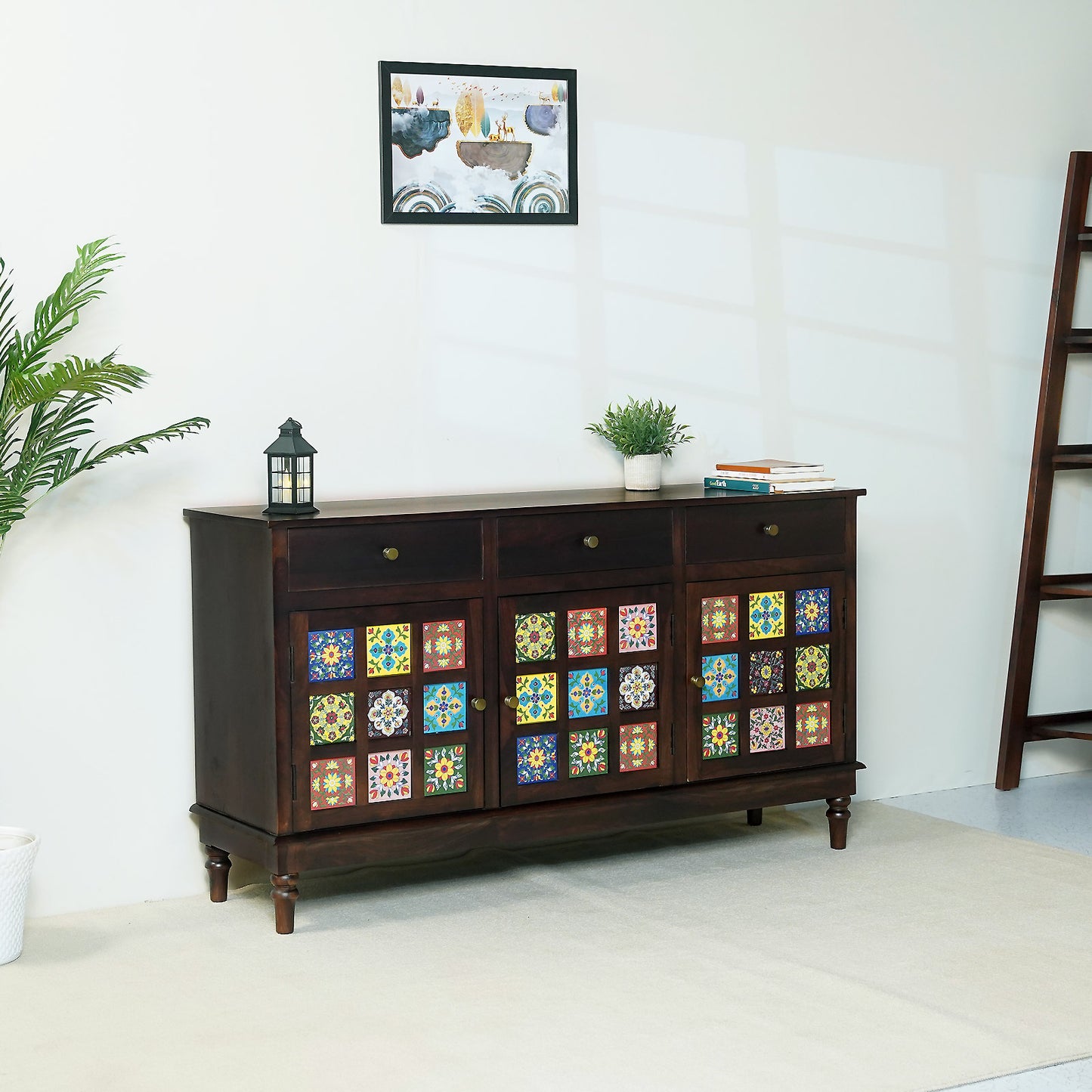 Amber Sheesham Wood Sideboard in Walnut Finish