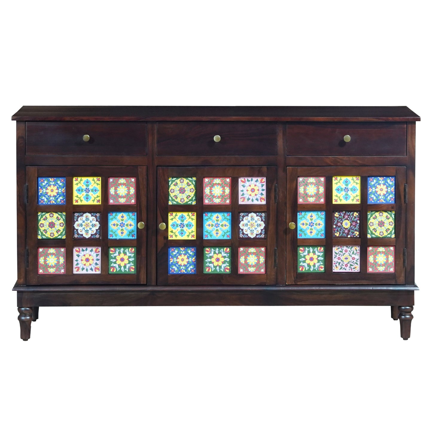 Amber Sheesham Wood Sideboard in Walnut Finish