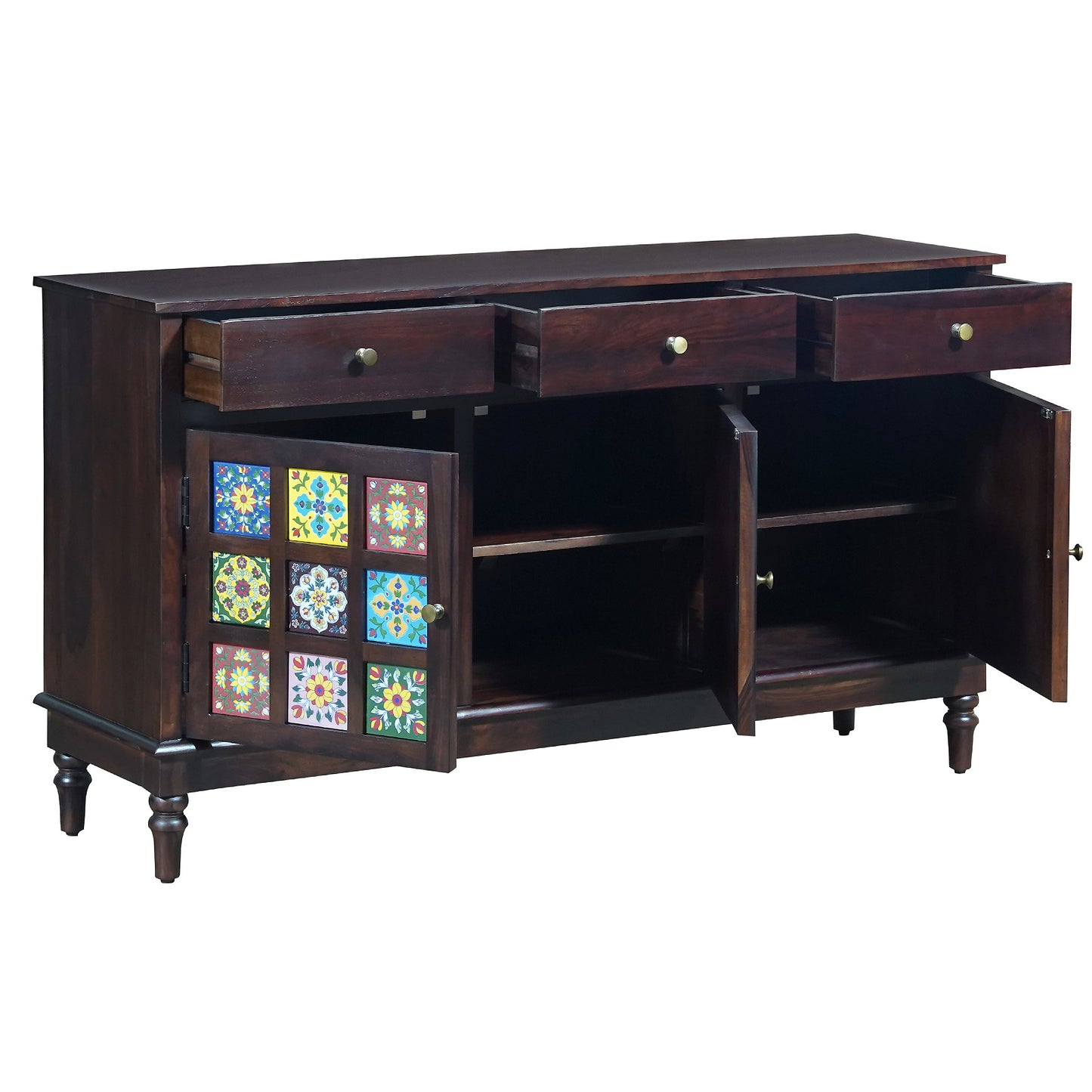 Amber Sheesham Wood Sideboard in Walnut Finish