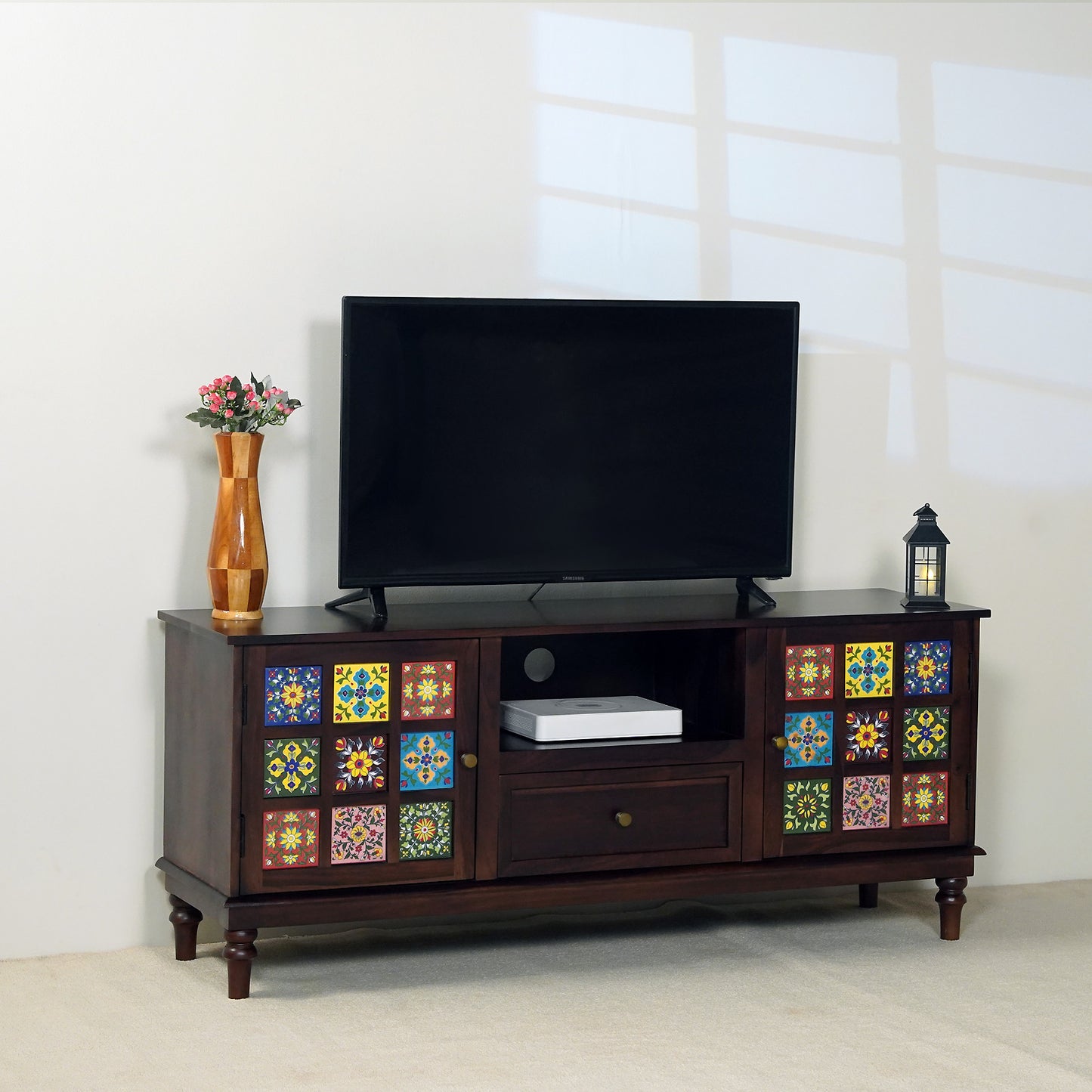 Amber Sheesham Wood TV Stand in Walnut Finish