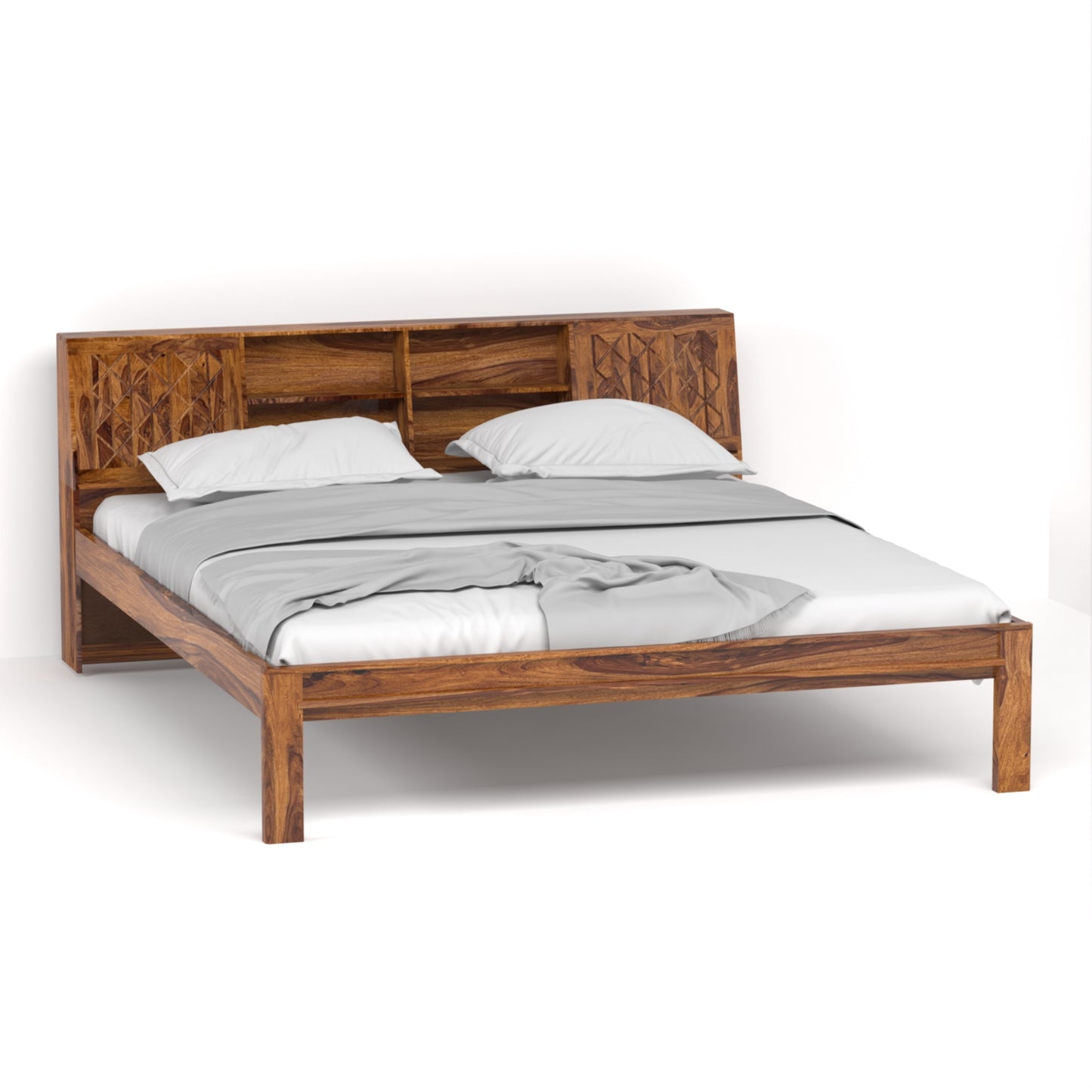 Bergen Sheesham Wood King Size Bed in Honey Finish