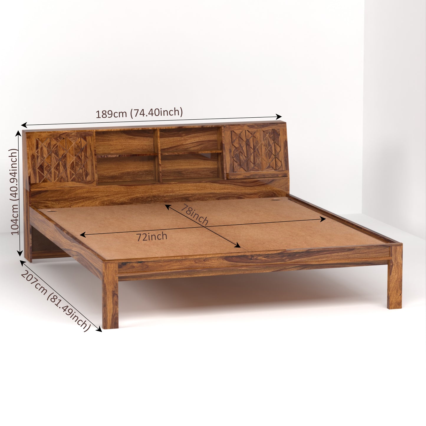 Bergen Sheesham Wood King Size Bed in Honey Finish