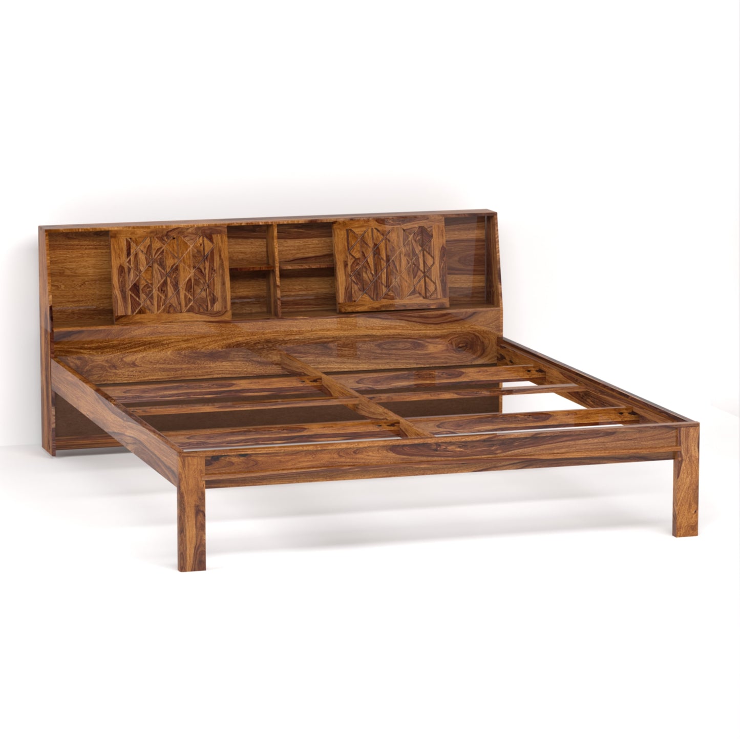 Bergen Sheesham Wood King Size Bed in Honey Finish