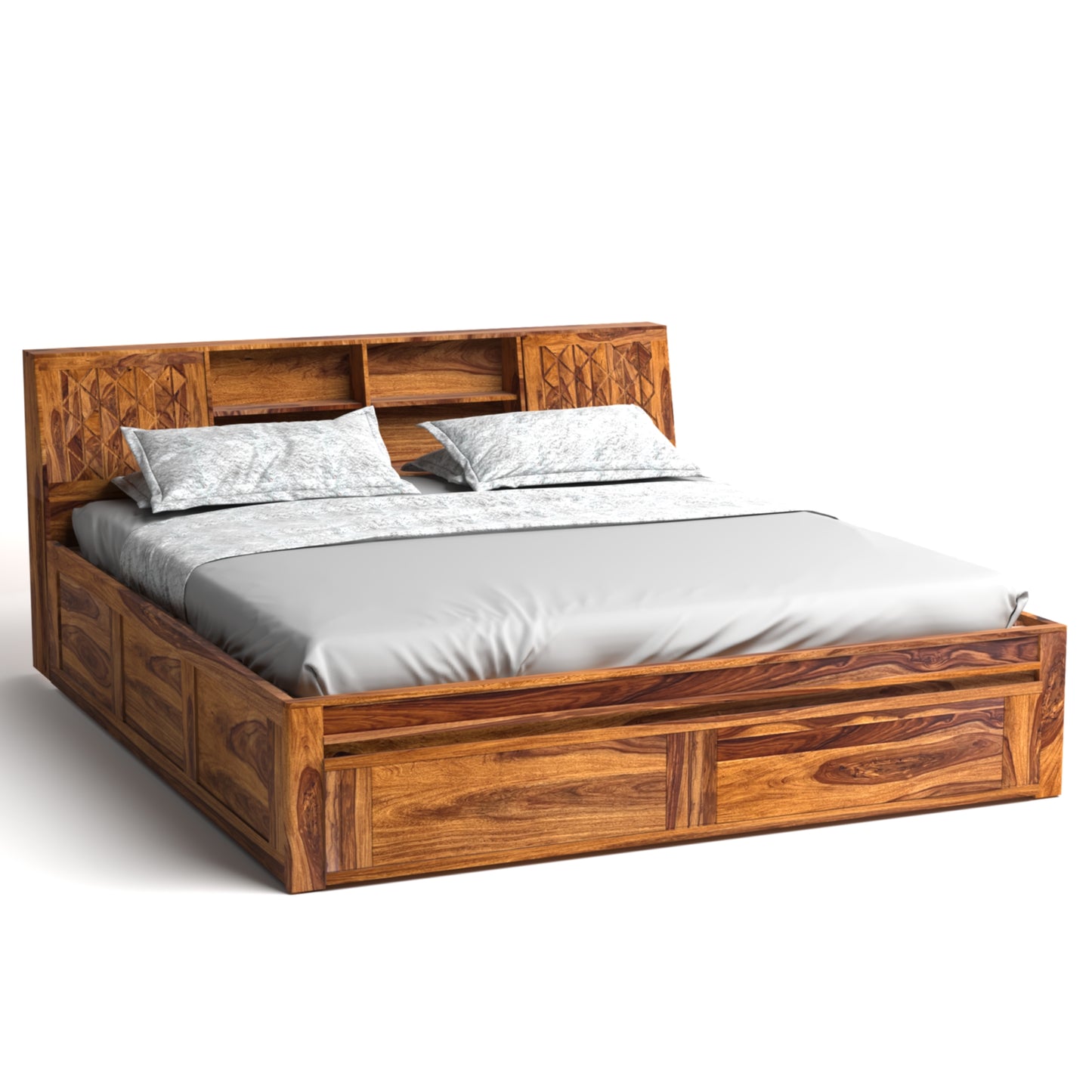 Bergen Sheesham Wood King Size Bed with Storage in Honey Finish