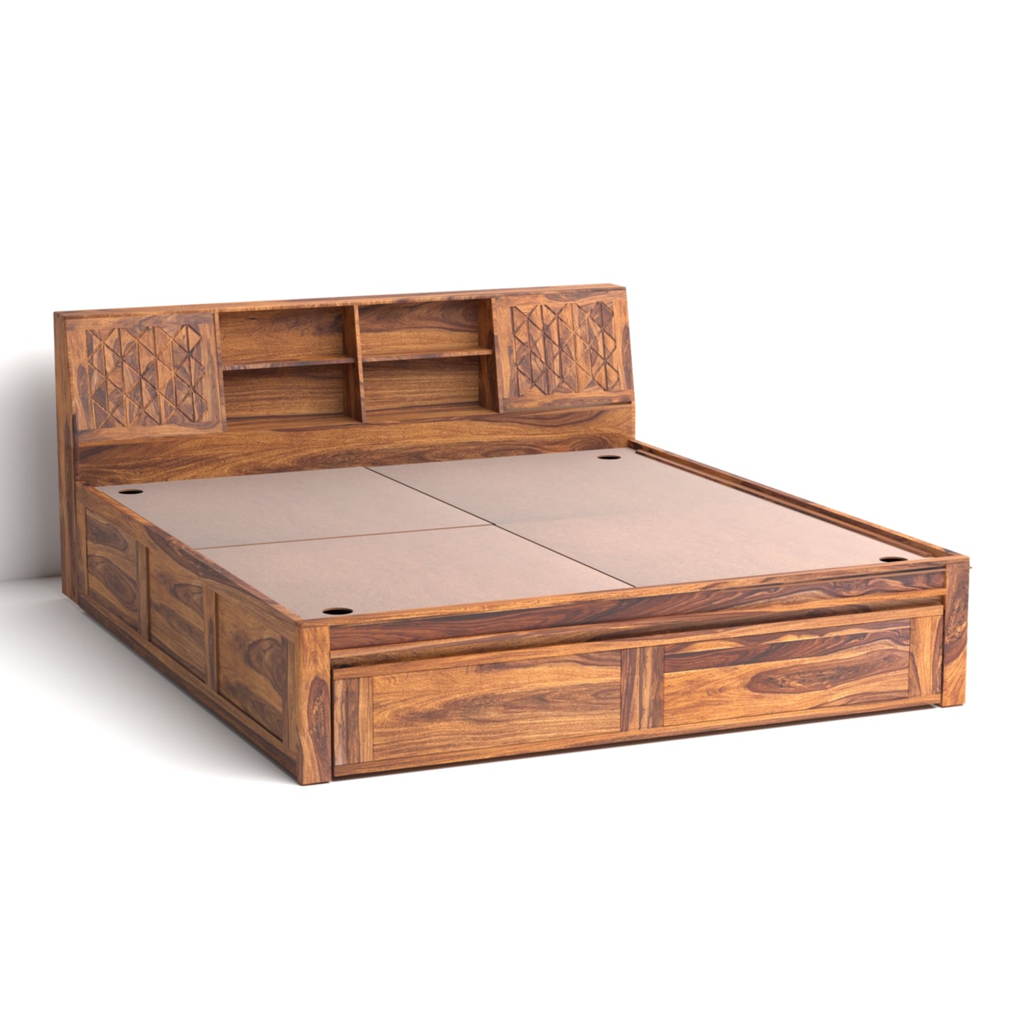 Bergen Sheesham Wood King Size Bed with Storage in Honey Finish