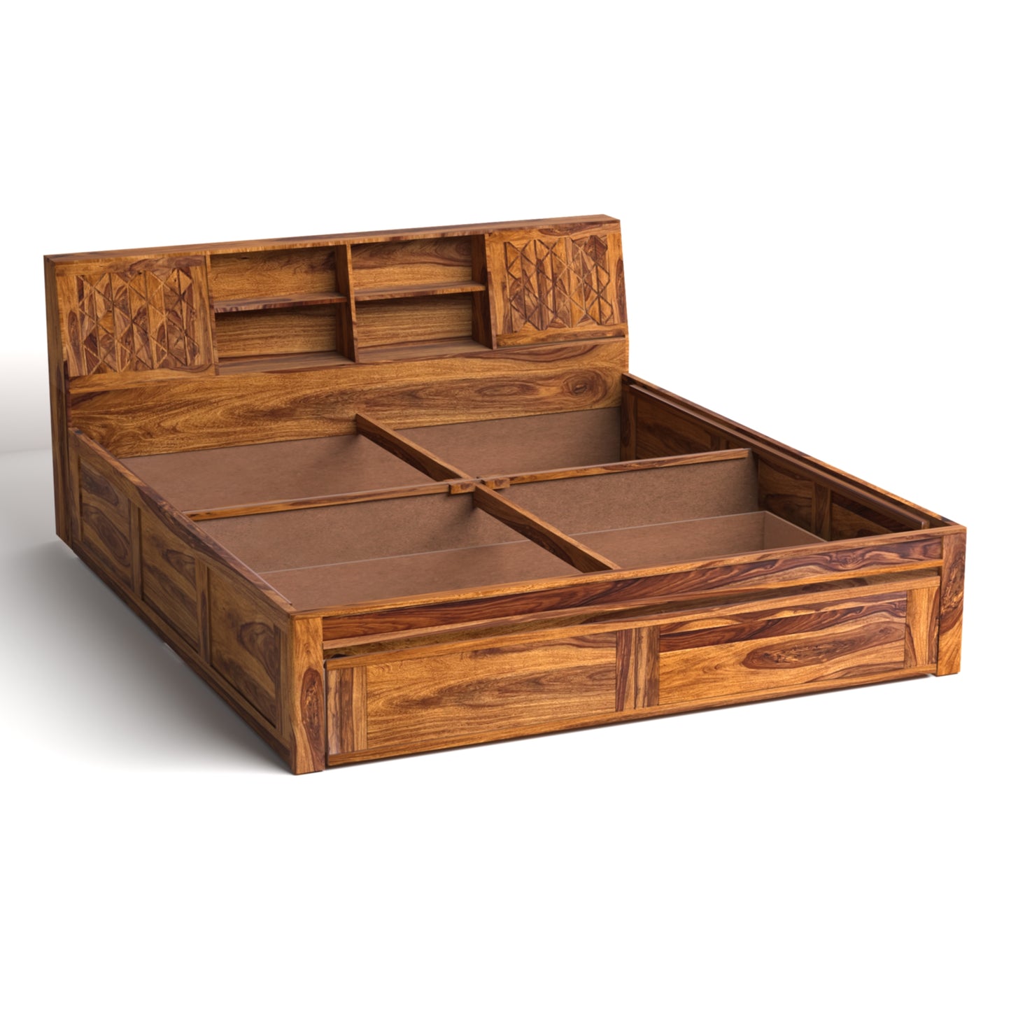 Bergen Sheesham Wood King Size Bed with Storage in Honey Finish