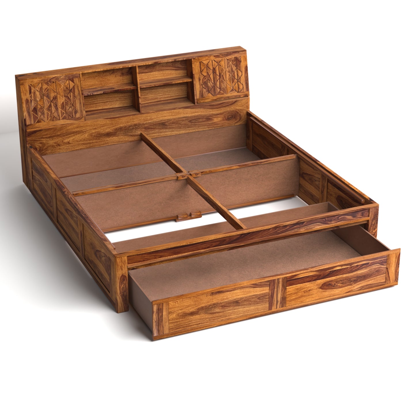 Bergen Sheesham Wood King Size Bed with Storage in Honey Finish