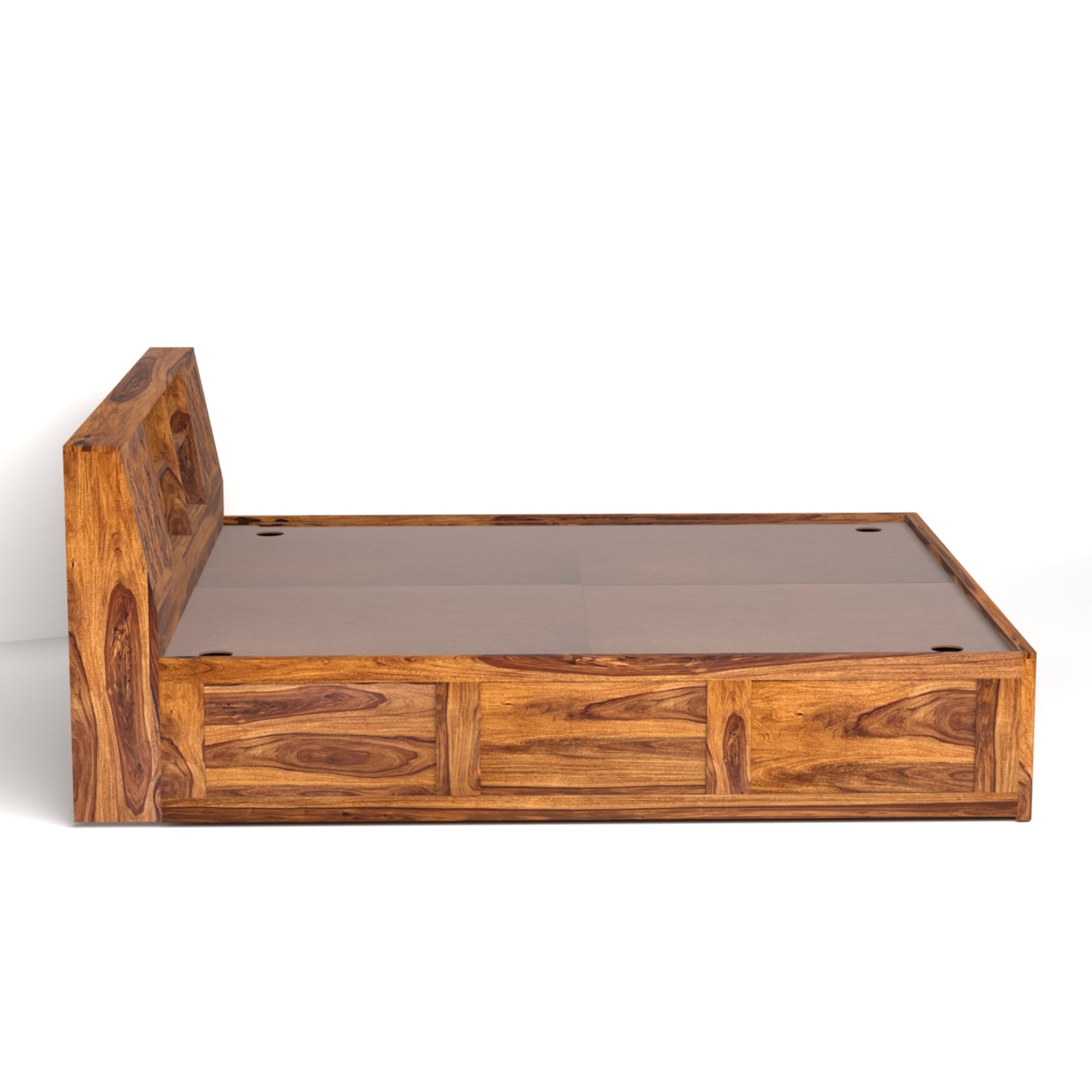 Bergen Sheesham Wood King Size Bed with Storage in Honey Finish