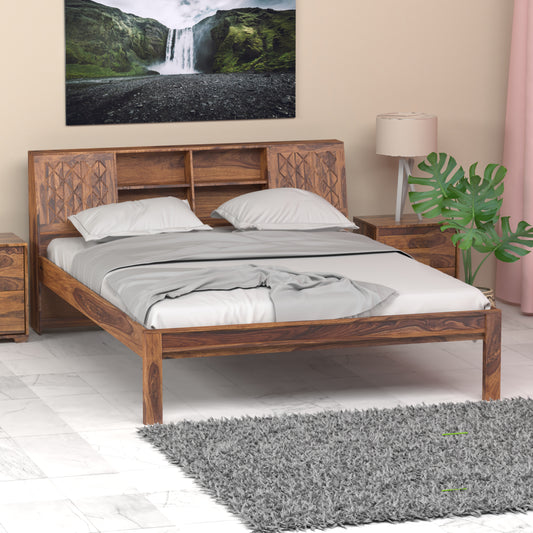 Bergen Sheesham Wood Queen Size Bed in Honey Finish