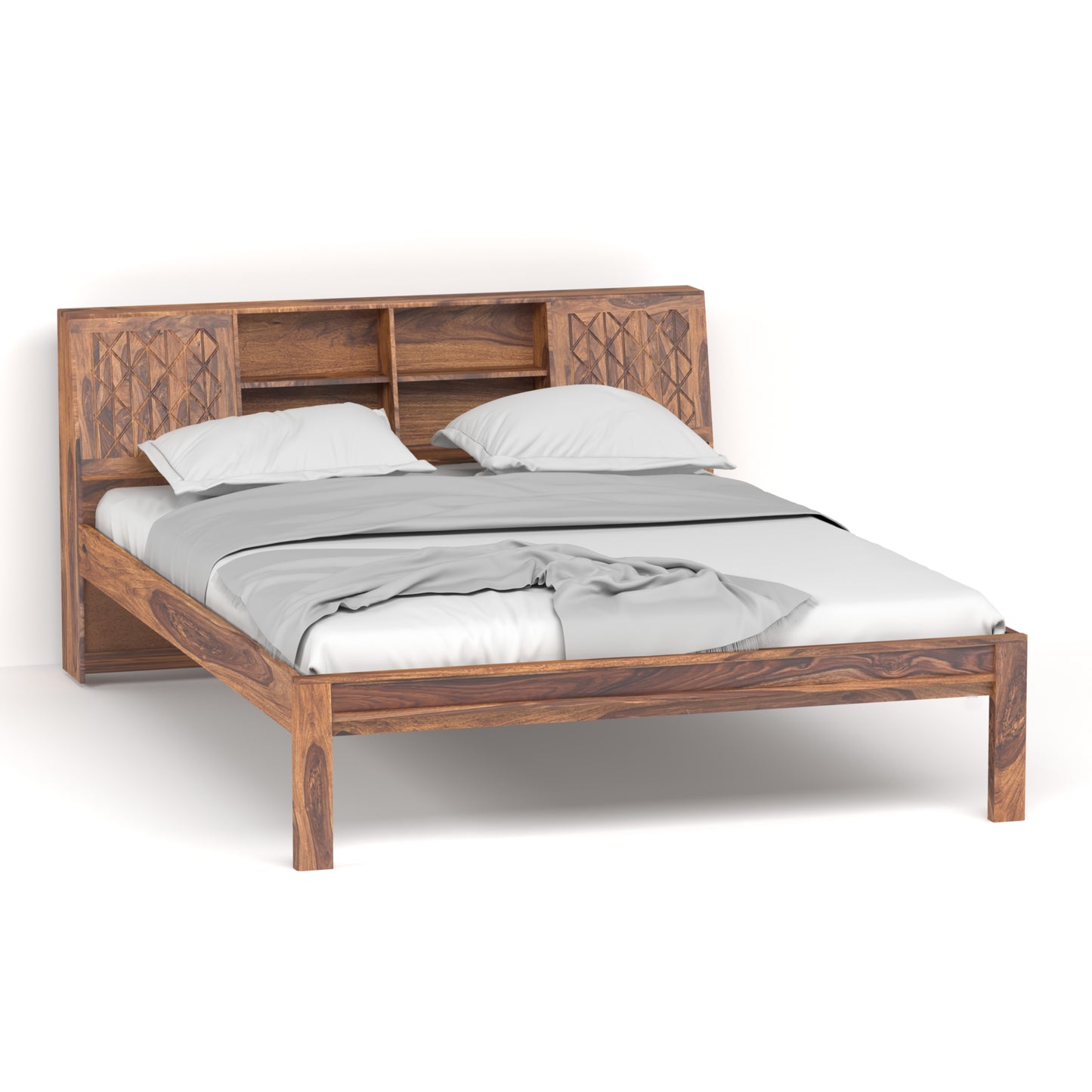 Bergen Sheesham Wood Queen Size Bed in Honey Finish