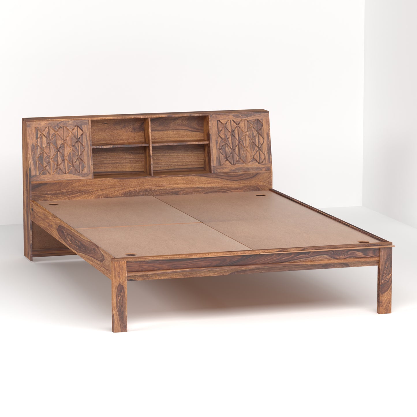 Bergen Sheesham Wood Queen Size Bed in Honey Finish