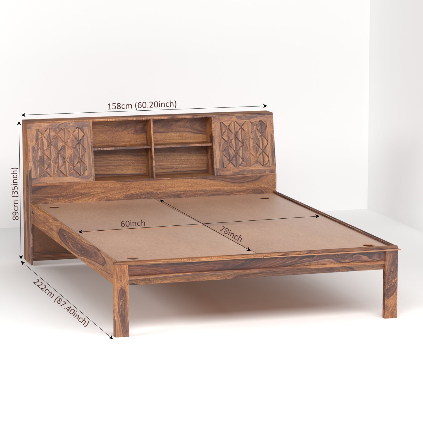 Bergen Sheesham Wood Queen Size Bed in Honey Finish