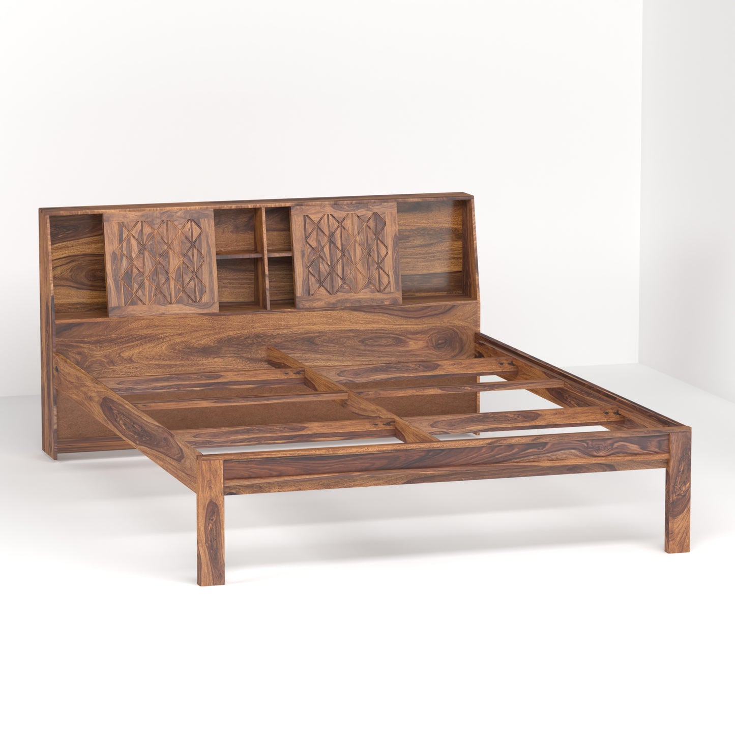 Bergen Sheesham Wood Queen Size Bed in Honey Finish