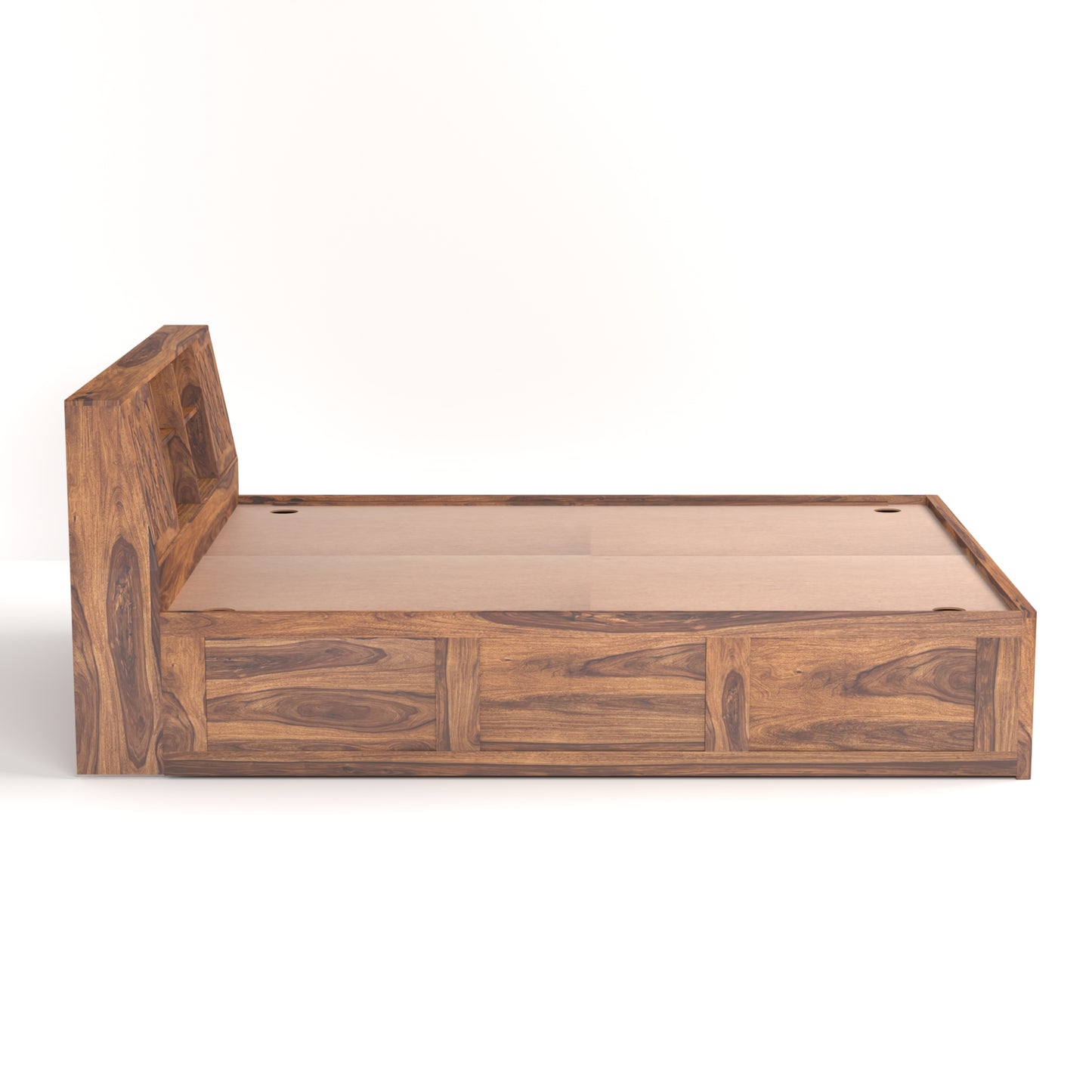 Bergen Sheesham Wood Queen Size Bed with Storage in Honey Finish