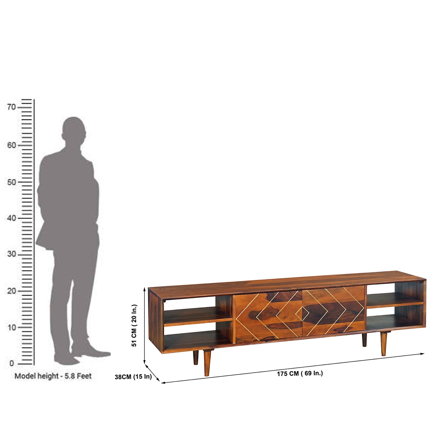 Bristol Sheesham Wood TV Stand in Honey Finish