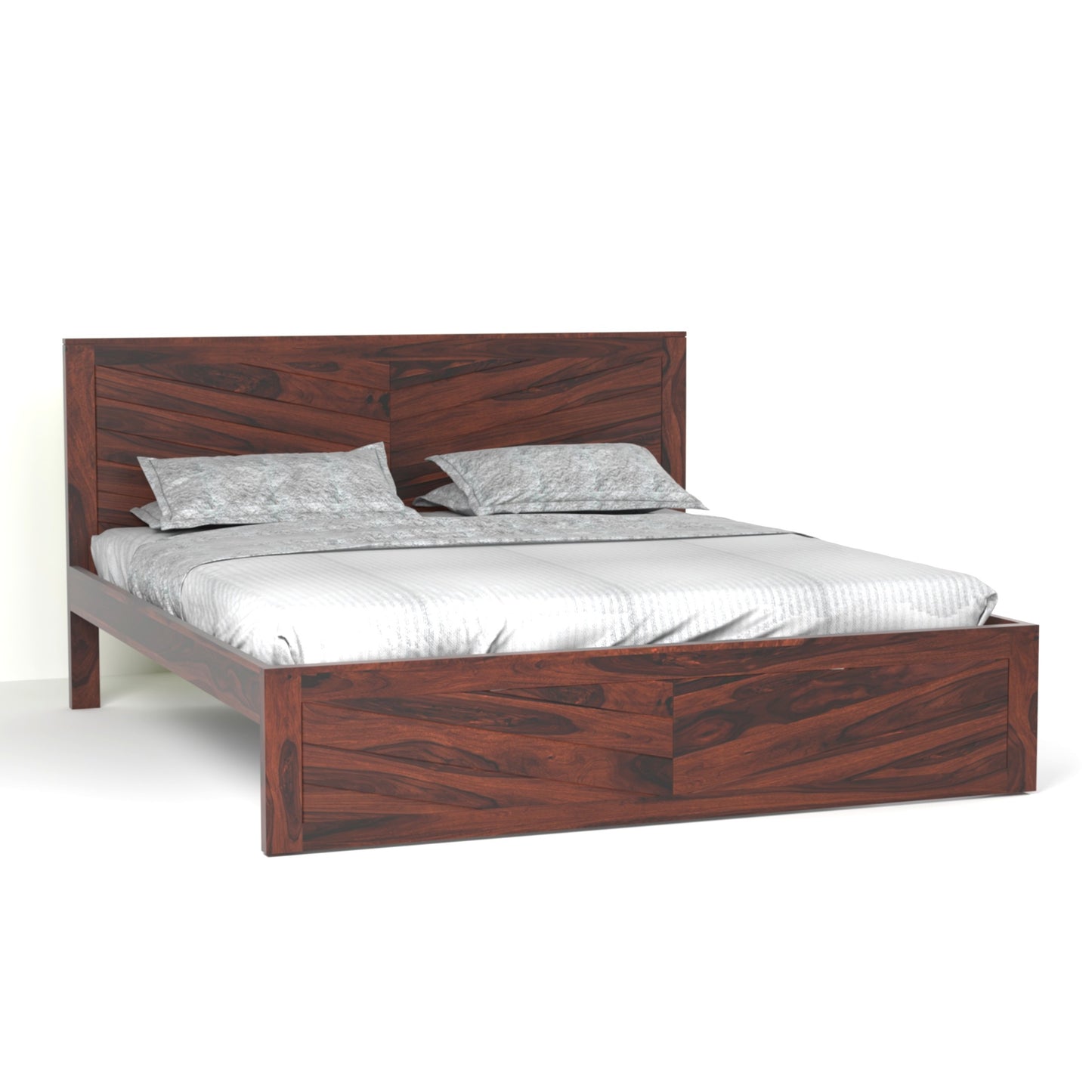 Chevron Sheesham Wood King Size Bed in Rosewood Finish