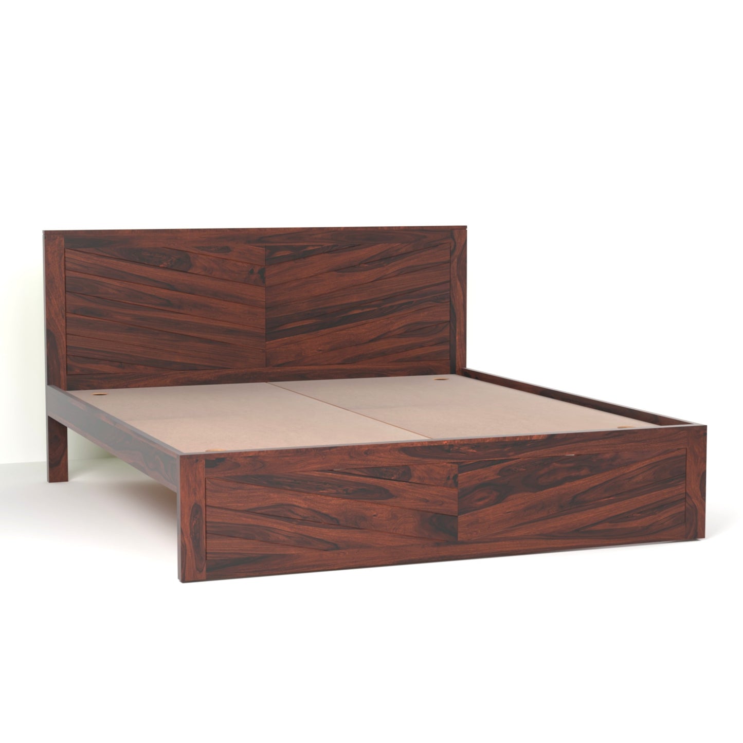 Chevron Sheesham Wood King Size Bed in Rosewood Finish