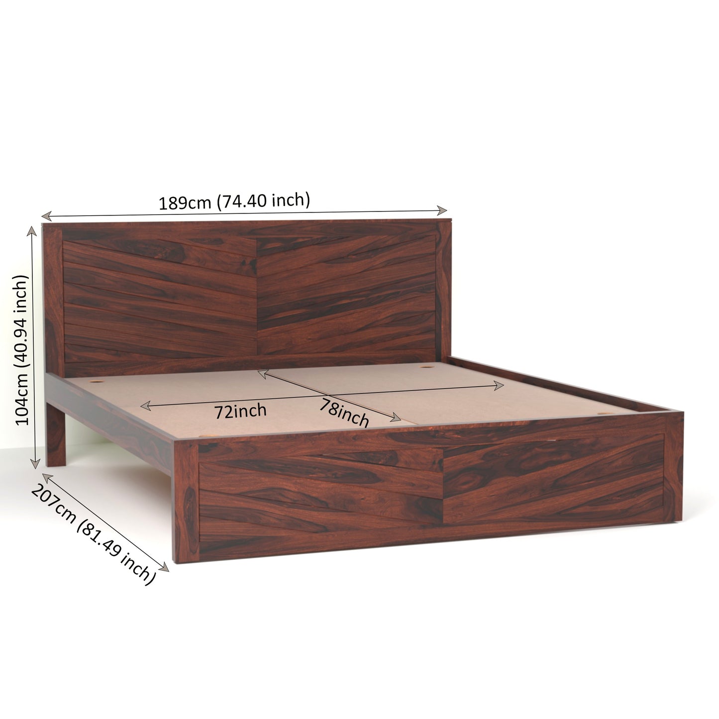 Chevron Sheesham Wood King Size Bed in Rosewood Finish