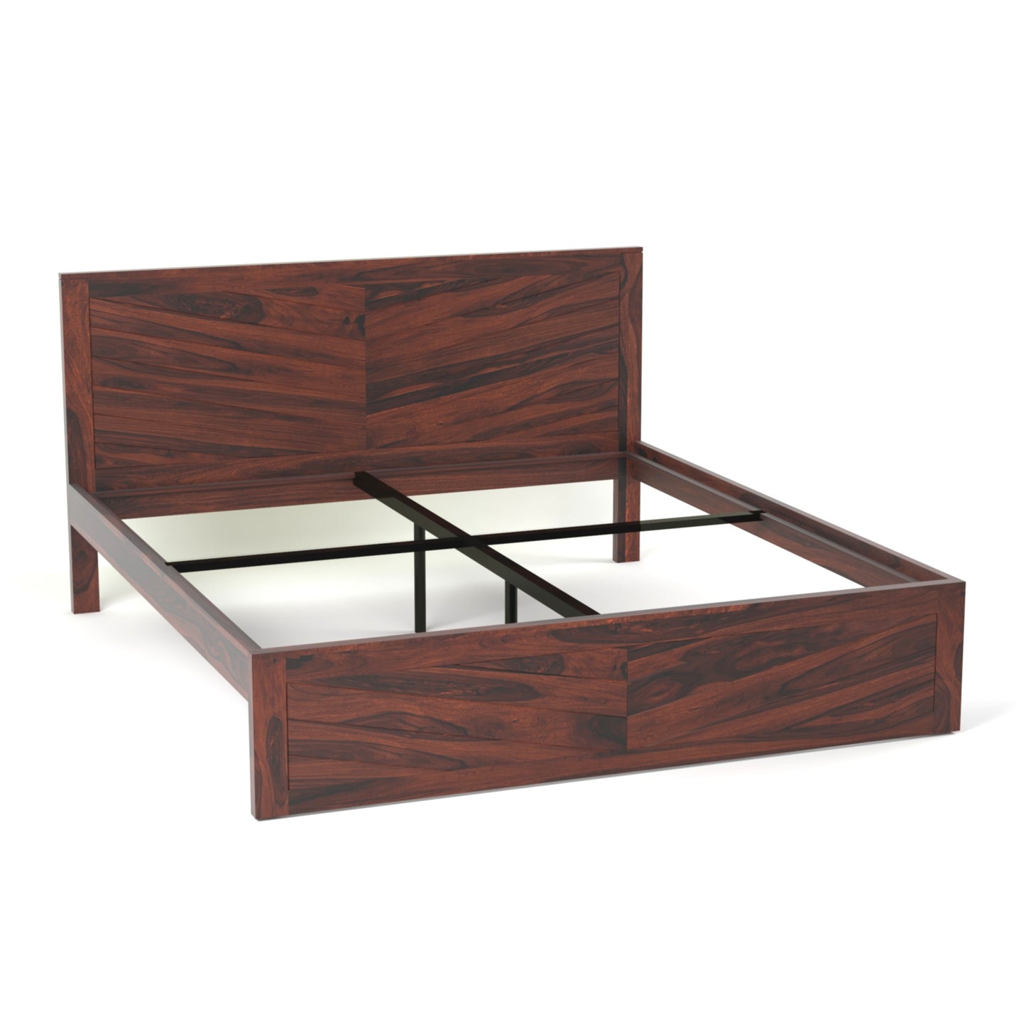 Chevron Sheesham Wood King Size Bed in Rosewood Finish