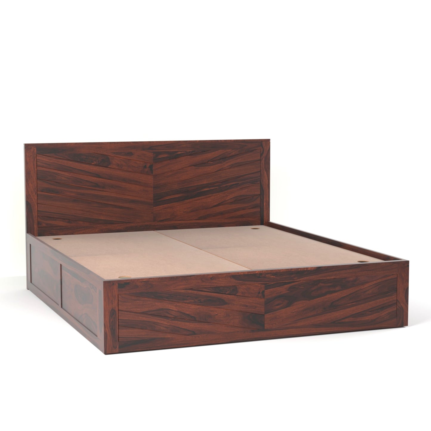 Chevron Sheesham Wood King Size Bed with Box Storage in Rosewood Finish