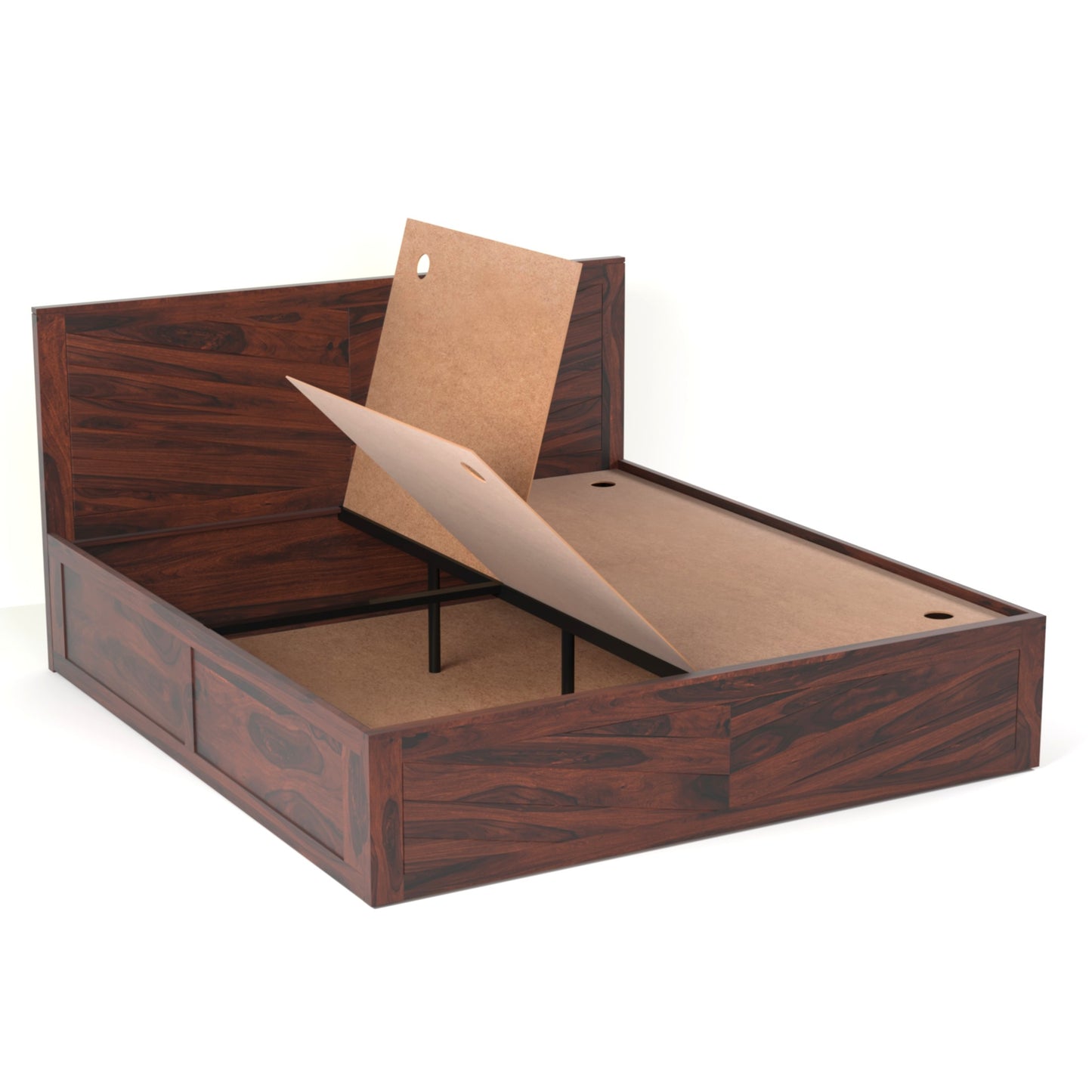 Chevron Sheesham Wood King Size Bed with Box Storage in Rosewood Finish