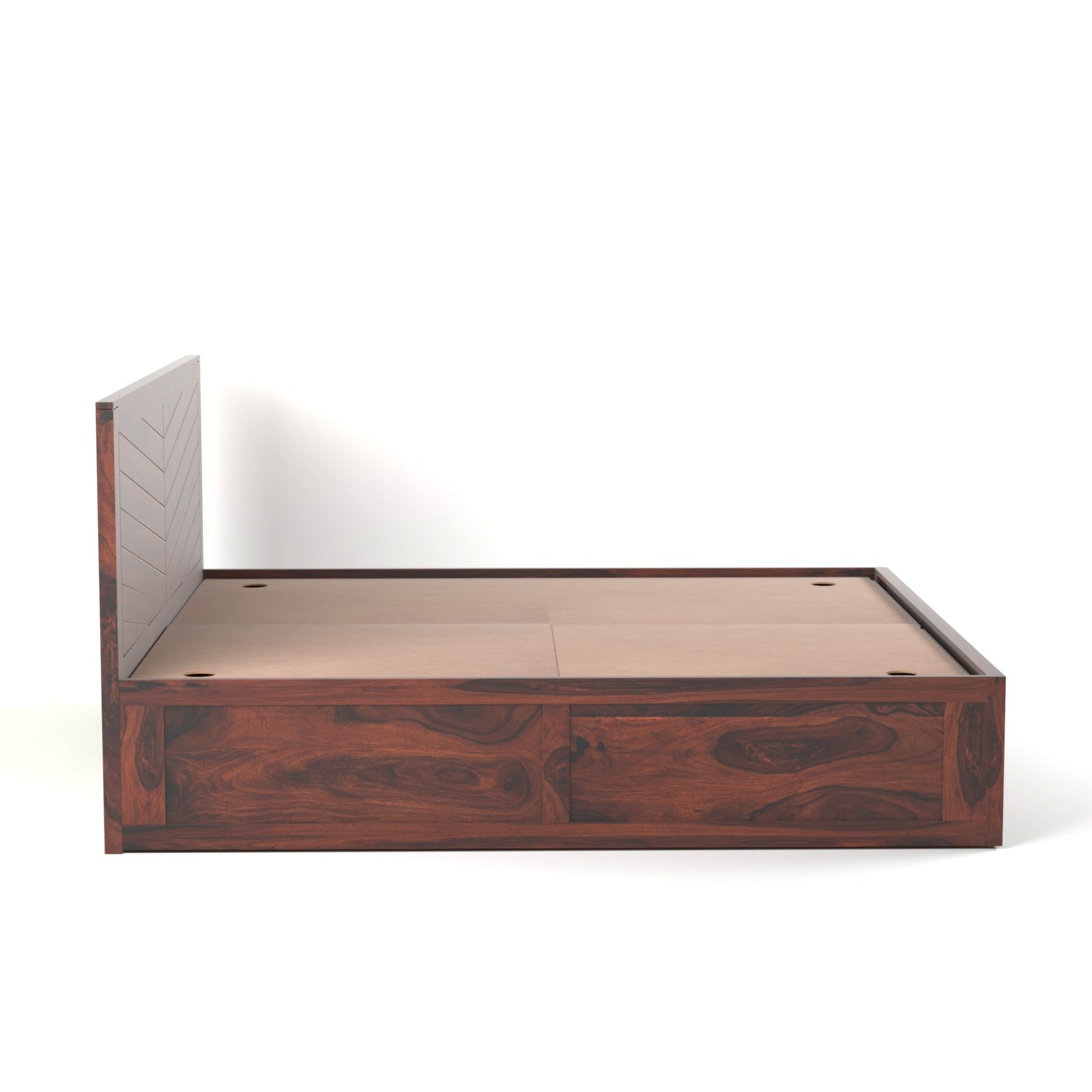 Chevron Sheesham Wood King Size Bed with Box Storage in Rosewood Finish