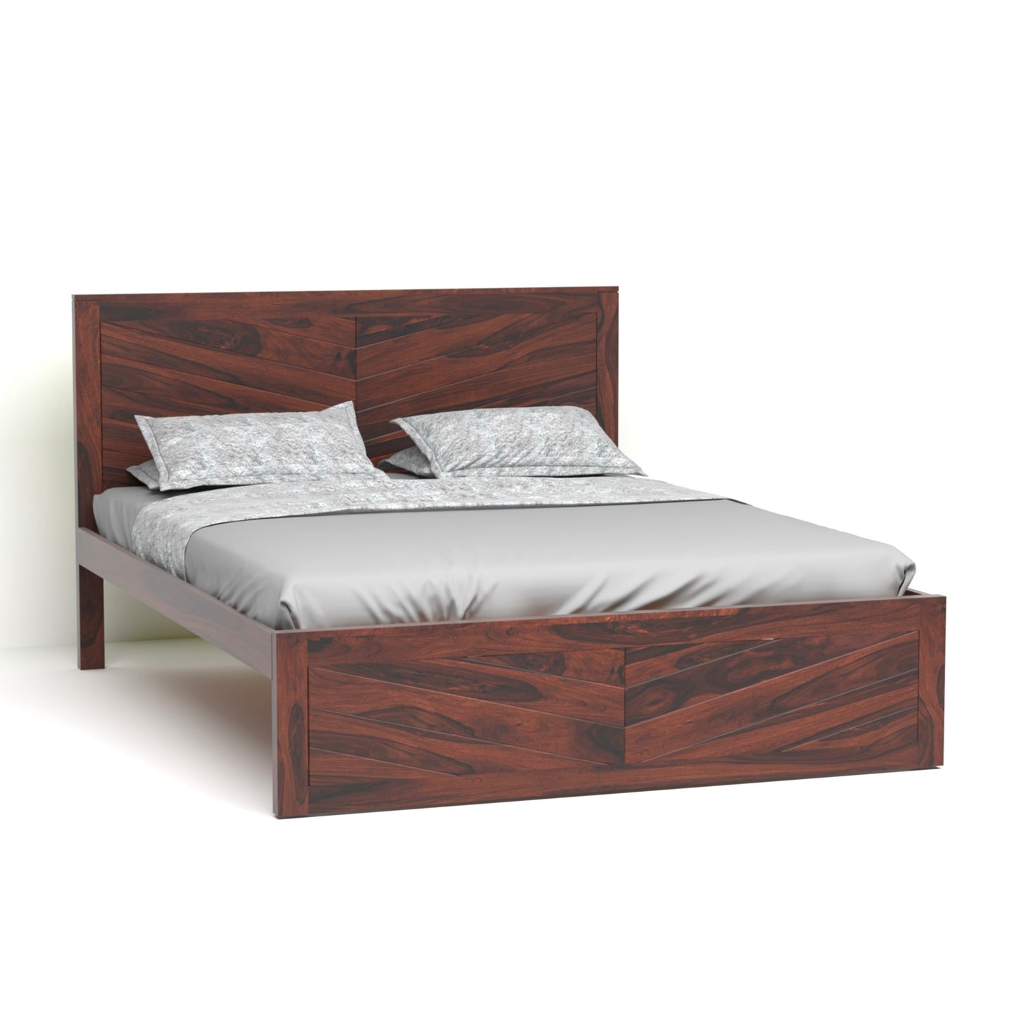 Chevron Sheesham Wood Queen Size Bed in Rosewood Finish