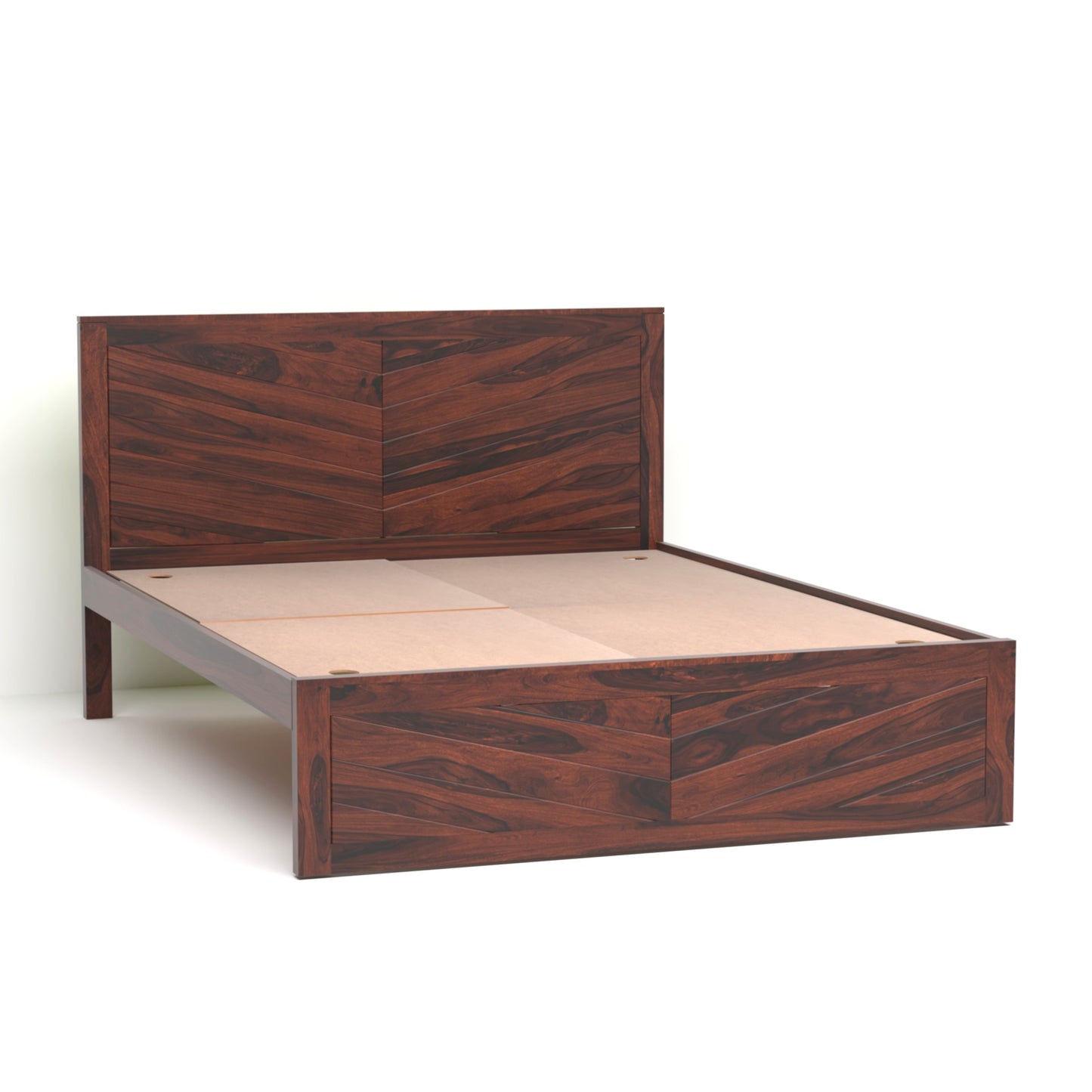 Chevron Sheesham Wood Queen Size Bed in Rosewood Finish