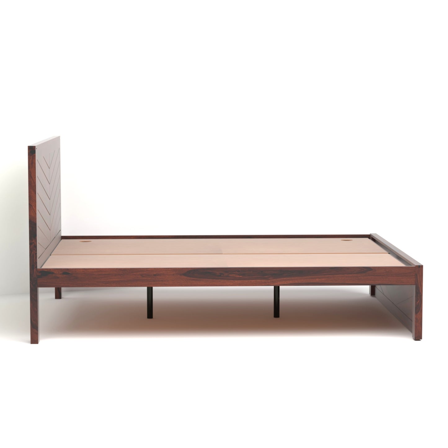 Chevron Sheesham Wood Queen Size Bed in Rosewood Finish