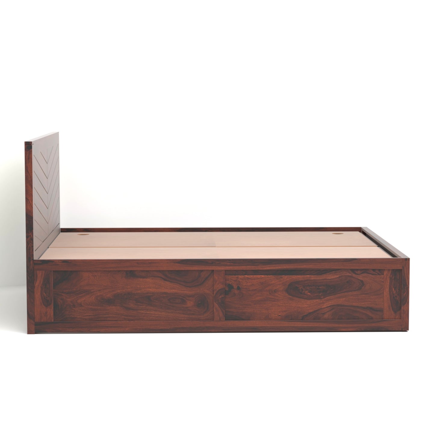 Chevron Sheesham Wood Queen Size Bed with Box Storage in Rosewood Finish