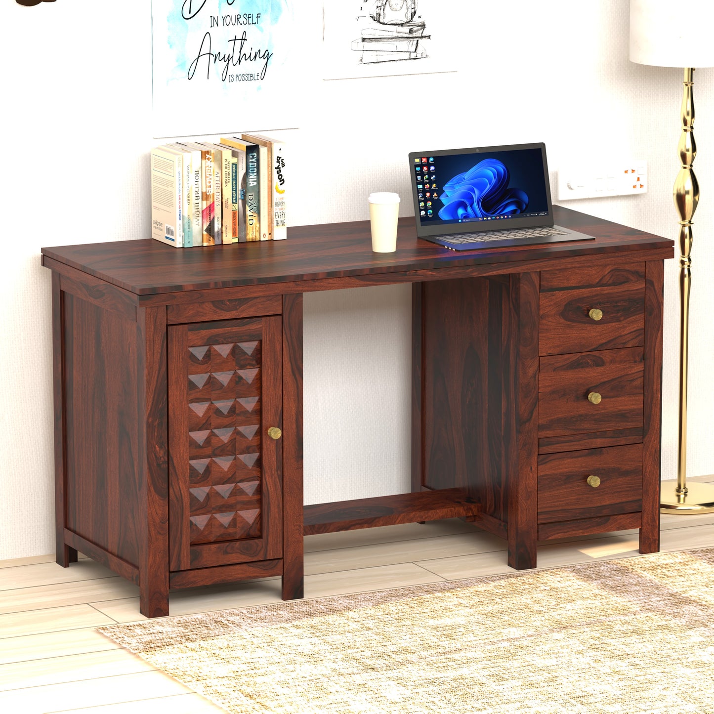 Diamond Sheesham Wood Computer Table in Honey Finish