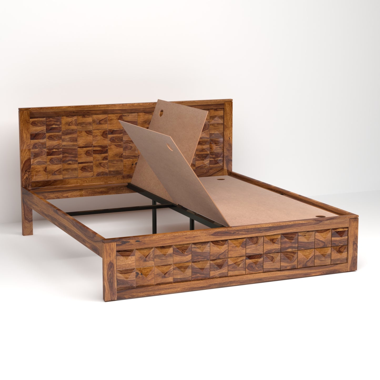 Diamond Sheesham Wood King Size Bed in Honey Finish