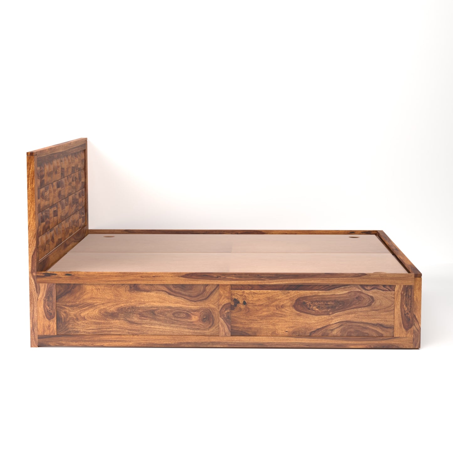 Diamond Sheesham Wood King Size Bed with Box Storage in Honey Finish