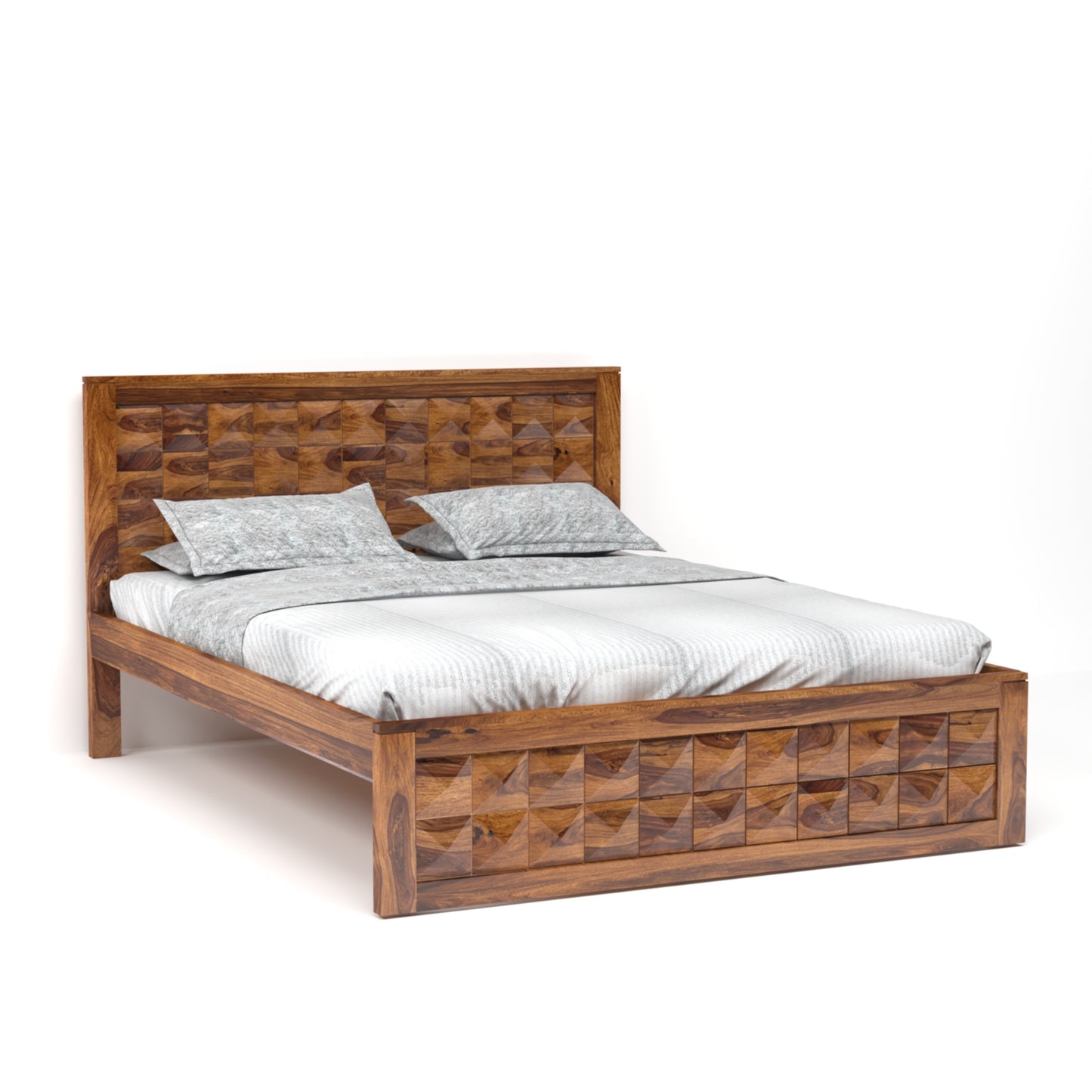 Diamond Sheesham Wood Queen Size Bed in Honey Finish