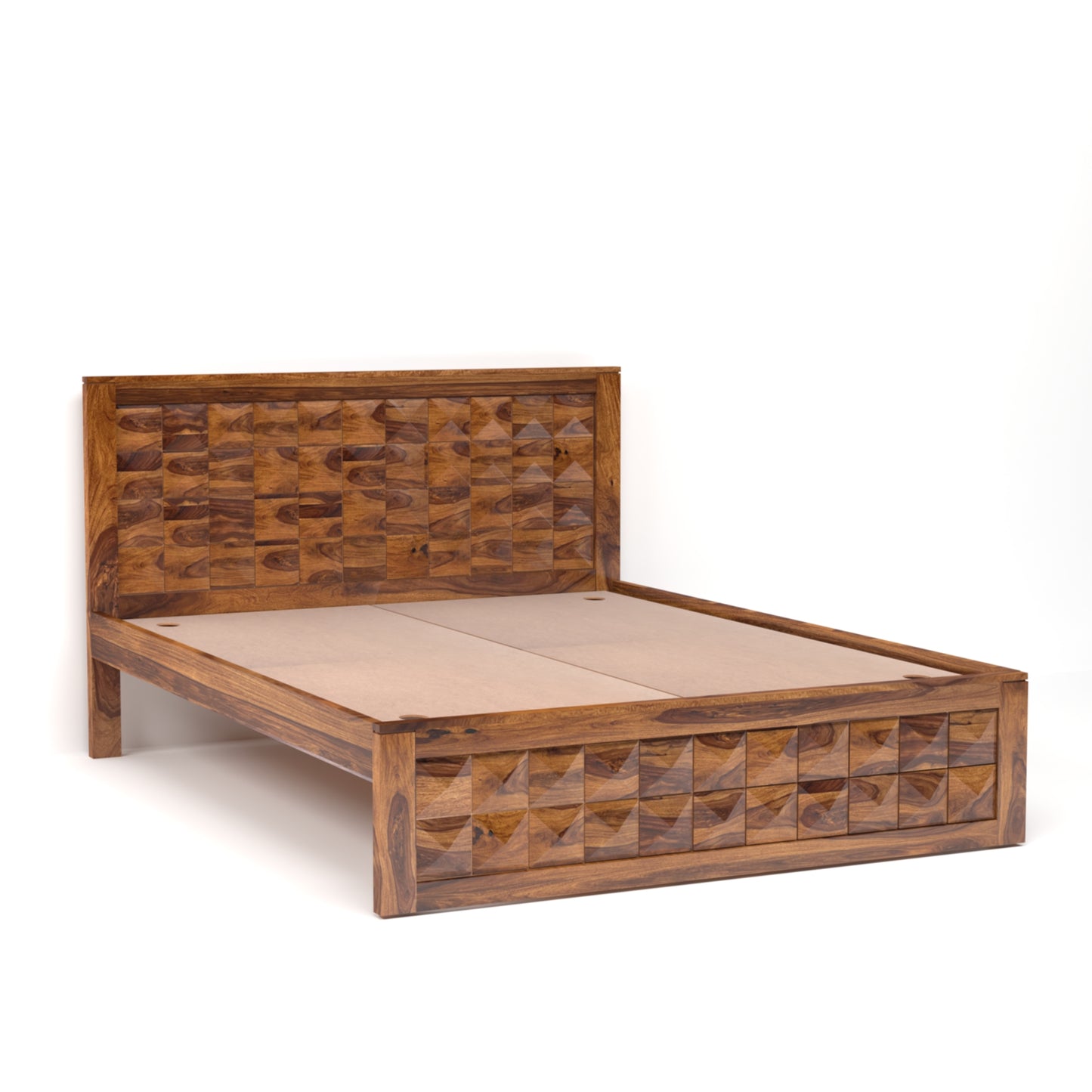 Diamond Sheesham Wood Queen Size Bed in Honey Finish