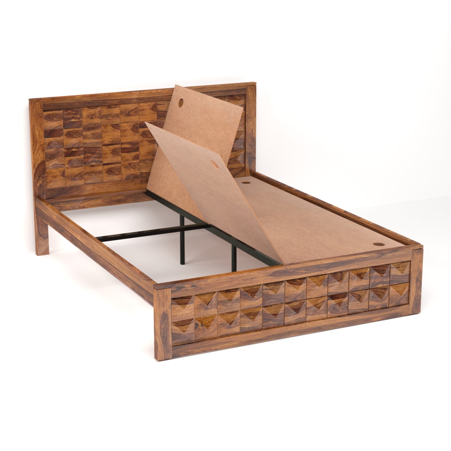Diamond Sheesham Wood Queen Size Bed in Honey Finish