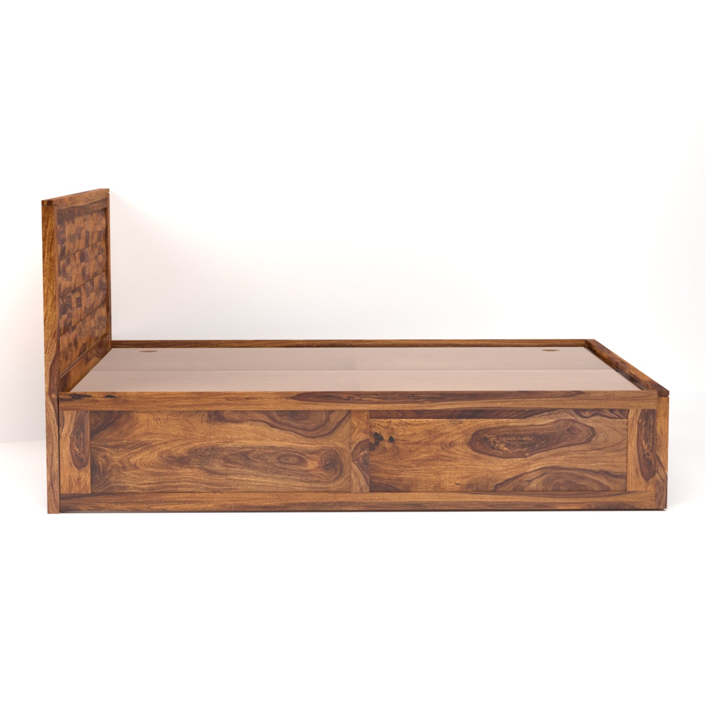 Diamond Sheesham Wood Queen Size Bed with Box Storage in Honey Finish