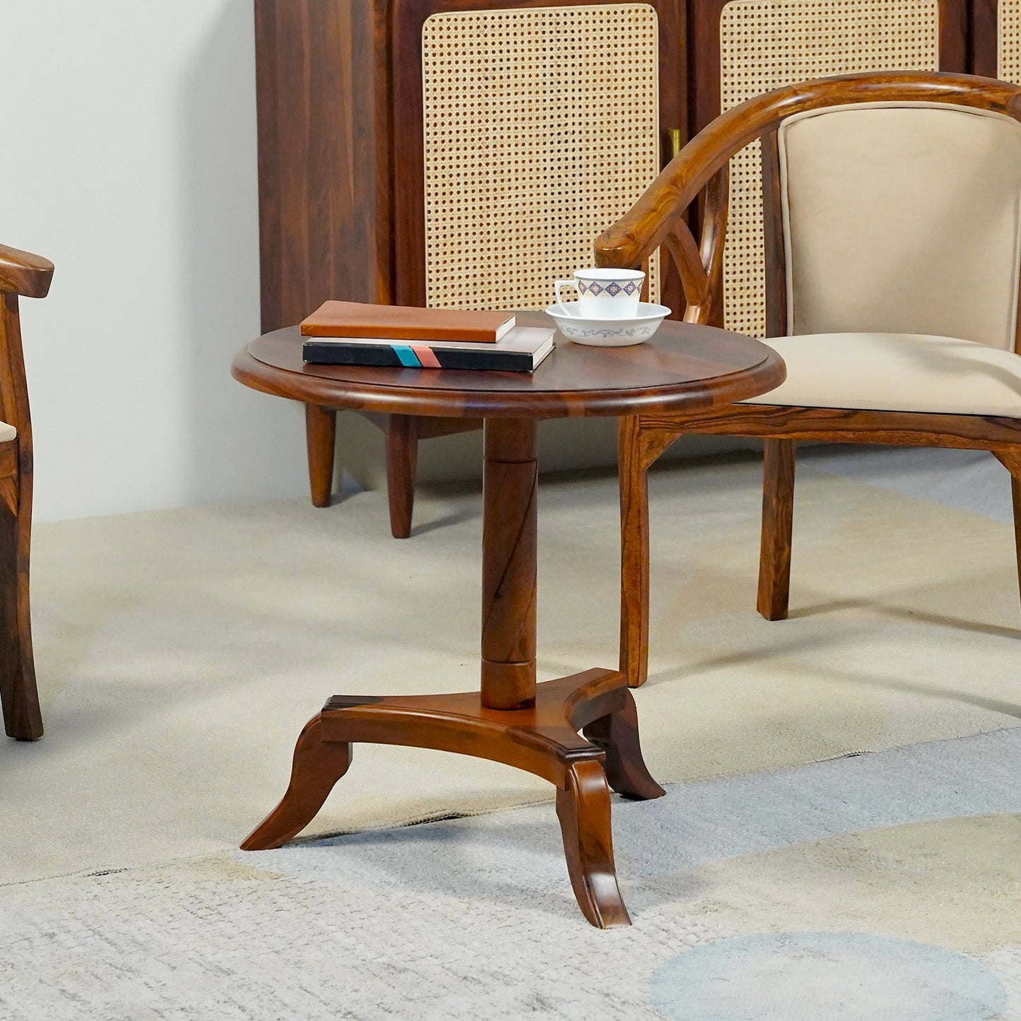 Emperor Sheesham Wood Round Stool in Honey Finish