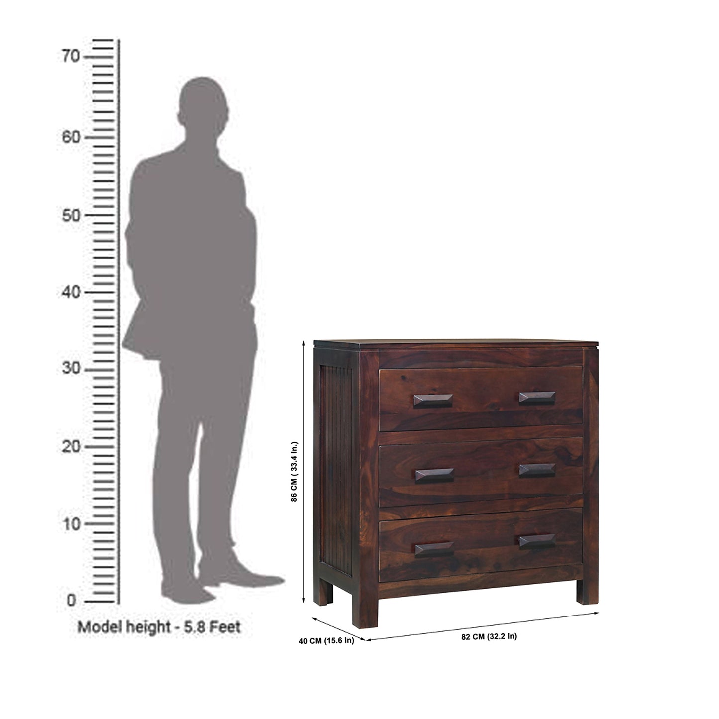 Harper Sheesham Wood Chest of Drawers in Walnut Finish