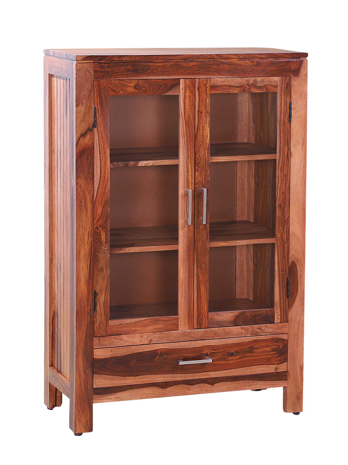 Harper Sheesham Wood Glass Cabinet in Natural Finish