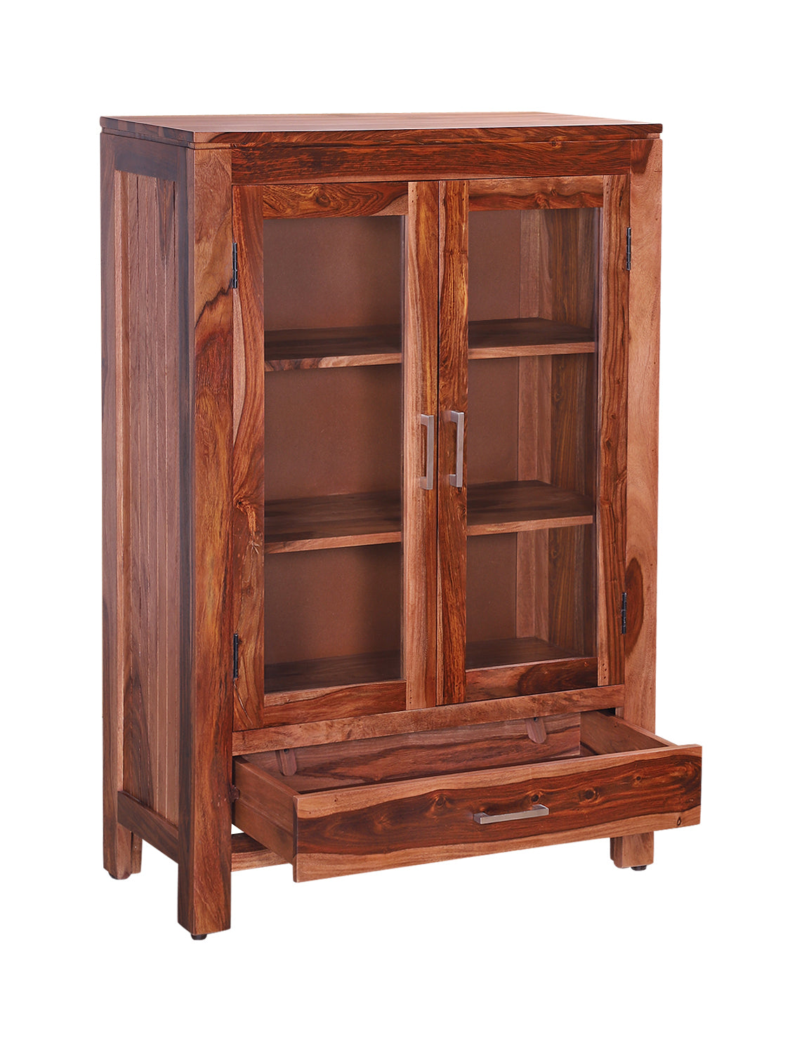 Harper Sheesham Wood Glass Cabinet in Natural Finish
