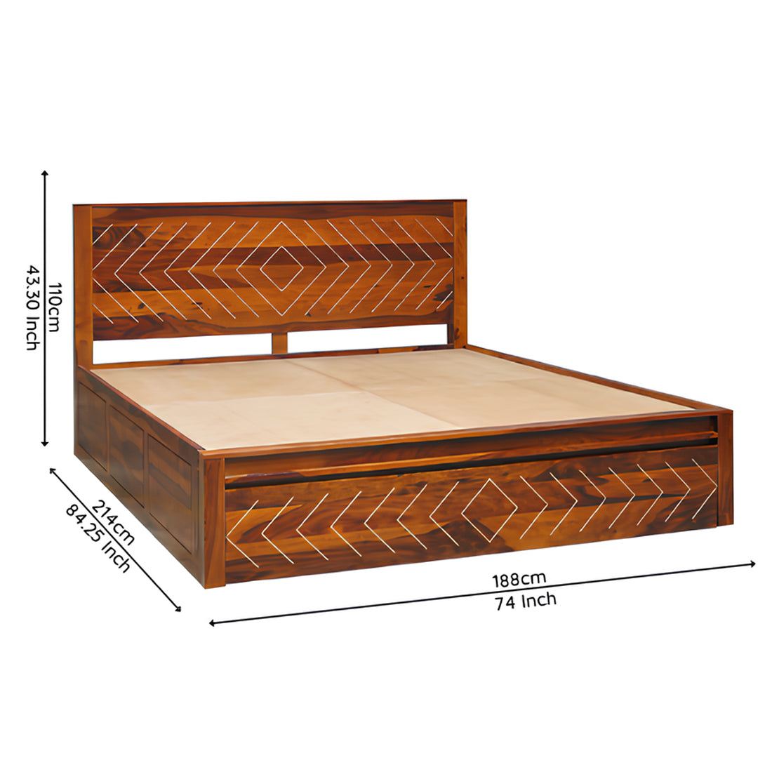 Bristol King Size Bed With Drawer Storage in Honey Finish